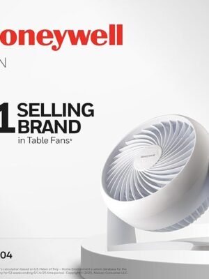 Honeywell TurboForce Air Circulator, Small Tabletop Fan, Quiet Personal Fan for Home or Office, 3 Speeds, 90 Degree Pivoting Head, White, HT-904