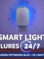 Zevo 4 Flying Insect Traps & 4 Cartridges - Plug In Fly Trap & Indoor Bug Catcher for Gnats, House & Fruit Flies - Mess-Free - Use in Any Room - Uses Blue & UV Light (4 Plug In Devices & 4 Cartridges)