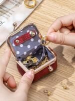 Artificial Leather Mini Jewelry Box, Mini Jewelry Organizer for Women, Red