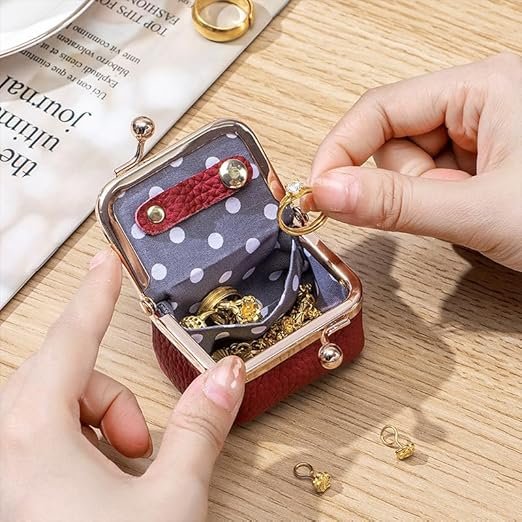 Artificial Leather Mini Jewelry Box, Mini Jewelry Organizer for Women, Red