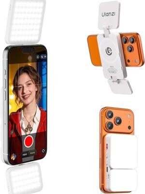 Ulanzi GL01 Magnetic Selfie Light – Dual LED Fill Light for Top/Bottom of Phone, Retractable Arm, Dimmable (2500K-6500K), Portable Vlog Light; Compatible with iPhone 17 Pro and smaller models (Not compatible with Pro Max) – White
