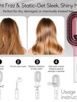 Spray Hair Brush with Fine Continuous Mist for Frizz & Static Control, 2-in-1 Detangling Hair Brush for Dry, Flyaway & Tangled Hair, Wet or Dry Styling Brush for Women, Pink
