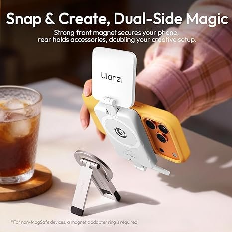 Ulanzi GL01 Magnetic Selfie Light – Dual LED Fill Light for Top/Bottom of Phone, Retractable Arm, Dimmable (2500K-6500K), Portable Vlog Light; Compatible with iPhone 17 Pro and smaller models (Not compatible with Pro Max) – White