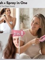 Spray Hair Brush with Fine Continuous Mist for Frizz & Static Control, 2-in-1 Detangling Hair Brush for Dry, Flyaway & Tangled Hair, Wet or Dry Styling Brush for Women, Pink