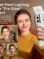 Ulanzi GL01 Magnetic Selfie Light – Dual LED Fill Light for Top/Bottom of Phone, Retractable Arm, Dimmable (2500K-6500K), Portable Vlog Light; Compatible with iPhone 17 Pro and smaller models (Not compatible with Pro Max) – White